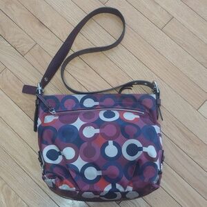 Coach Pop Art Santeen/Leather Circle-Print Shoulder Bag
